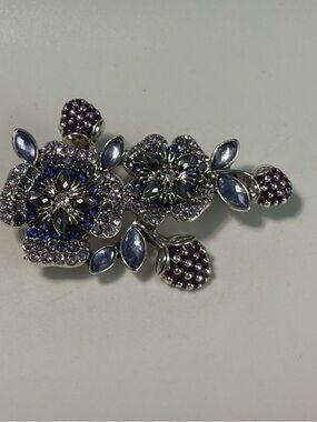 Crystal Floral Brooch in Purple and Silver
